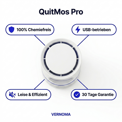 QuitMos Pro chemiefreie USB Mückenlampe mit leisem Betrieb, effizientem Insektenfang und 30 Tage Garantie